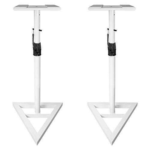 Pair Rockville RVSM1 White Adjustable Height Studio Monitor Speaker Stands | 33"-45" Height Range, 80 lb Capacity, EVA Isolation Pads, Steel Construction, Security Pin Lock