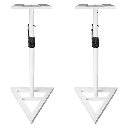 Pair Rockville RVSM1 White Adjustable Height Studio Monitor Speaker Stands | 33"-45" Height Range, 80 lb Capacity, EVA Isolation Pads, Steel Construction, Security Pin Lock