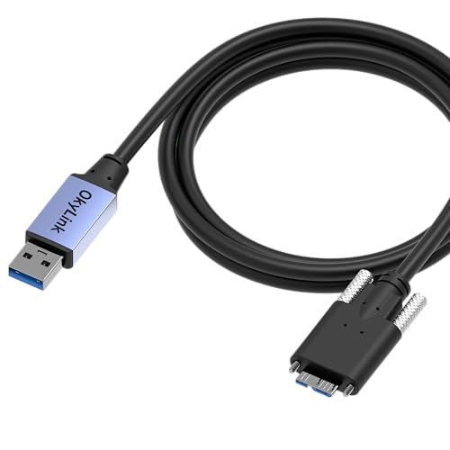OkyLink USB 3.0 A to Micro-B Cable, 5Gbps, 5ft, Double Screw Lock | 1.5M, 3.2 Gen 1, Male to Male, for External Hard Drive HDD SSD - color: Screw USB3.0, size: 5ft (1.5m)