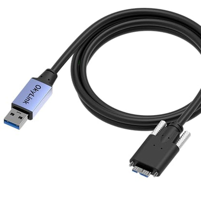 OkyLink USB 3.0 A to Micro-B Cable, 5Gbps, 5ft, Double Screw Lock | 1.5M, 3.2 Gen 1, Male to Male, for External Hard Drive HDD SSD - color: Screw USB3.0, size: 5ft (1.5m)