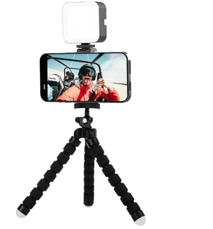Acuvar Phone Tripod with Light – Flexible Smartphone Tripod Stand with LED Video Light & Phone Mount for iPhone & Android, Portable Desk Tripod for Video Recording, TikTok & Streaming