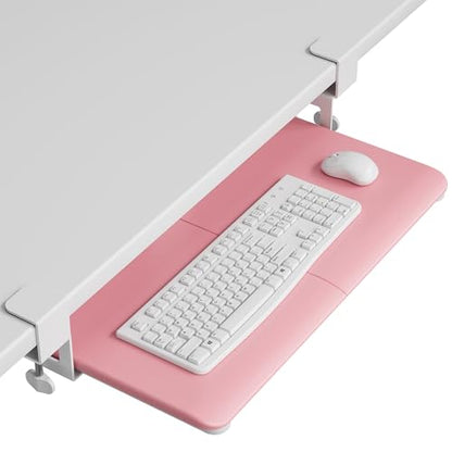BONTEC KMT01 Under Desk Keyboard Tray, Pull-Out Keyboard & Mouse Platform with C-Clamp, 25.6 x 11.8 in Space-Saving Ergonomic Slide-Out Drawer, Pink - color: Pink, size: 25.6" x 11.8"