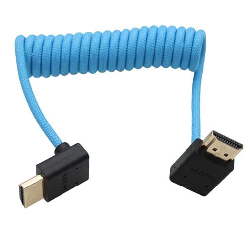 90-Degree HDMI 8K/60 4K/120p Cable for ATOMOS Ninja V Shinobi, Sony FX9 FX30, Nikon Z6iii Z8 Z9, Fujifilm GFX100II X-H2S, Teradek Hollyland Mars 400, Home Theater, Braided Coiled - color: Blue, size: Down to UP Angled
