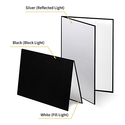 Meking 3 in 1 Photography Reflector Cardboard, 17 x 12 inches Folding Light Diffuser Board for Still Life, Product and Food Photo Shooting - Black, Silver and White, 2 Packs - size: 2Pcs A3 Black Silver White