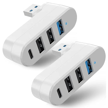 2 Pack 4-in-1 USB 3.0 Hub with Rotation, Multi-Port Adapter with 3 USB Ports and 1 USB C Port, High-Speed Data USB 3.0 Hub Compatible with Laptop/Table/Cellphone/Keyboard/Printer/MacBook