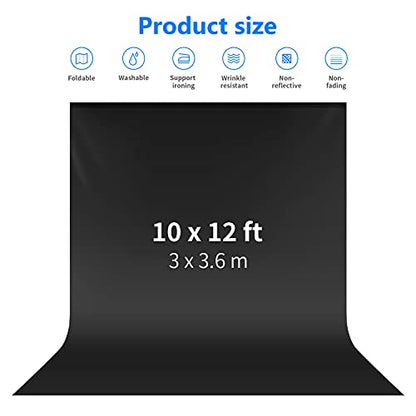 NEEWER 10 x 12FT / 3 x 3.6M PRO Photo Studio Premium Polyester Collapsible Backdrop Background for Photography, Video and Television (Backdrop ONLY) - Black - color: Black, size: 10 x 12 ft