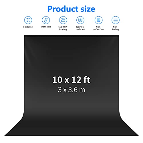NEEWER 10 x 12FT / 3 x 3.6M PRO Photo Studio Premium Polyester Collapsible Backdrop Background for Photography, Video and Television (Backdrop ONLY) - Black - color: Black, size: 10 x 12 ft