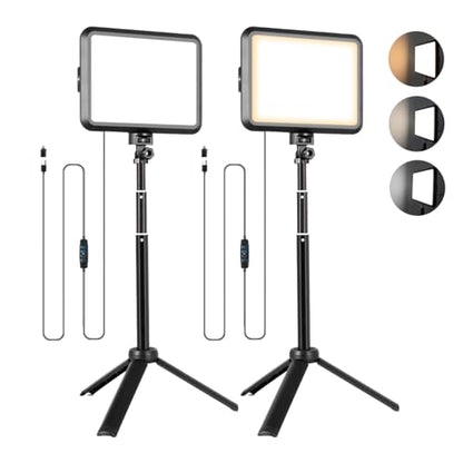 NiceVeedi LED Photography Lighting Kit, 2-Pack 8” Portable Video Light with 29" Adjustable Tripod Stand, 2800K-6500K Dimmable Softlight Studio Light for Zoom, Game Streaming, YouTube