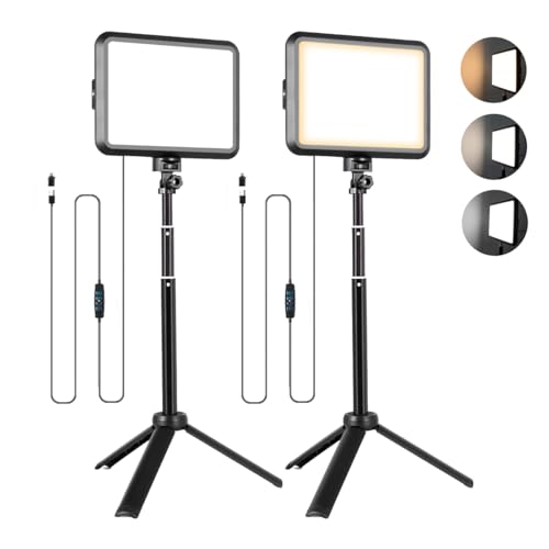 NiceVeedi LED Photography Lighting Kit, 2-Pack 8” Portable Video Light with 29" Adjustable Tripod Stand, 2800K-6500K Dimmable Softlight Studio Light for Zoom, Game Streaming, YouTube