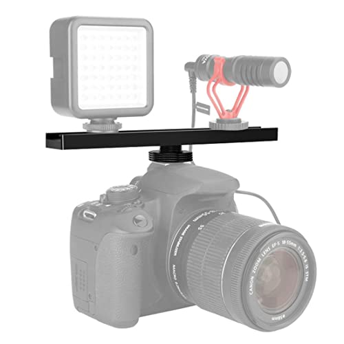 Dual Cold Shoe Extension Bar, Cold Shoe Splitter, 18cm Extension Rail Bracket Bar 1/4" Screw Cold Shoe Mount for Flash Speedlite Video Light Microphone