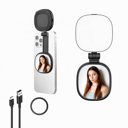 Magnetic Selfie Light Compatible with MagSafe, Foldable LED Phone Light with Mirror, 72 LEDs Stepless Brightness & Color Temperature, 360° Rotating Fill Light for Selfies, Makeup, TikTok, Zoom - color: Black-1