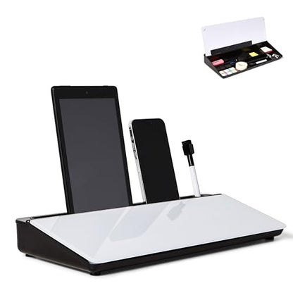 GAROOD Desktop Dry Erase Board with Storage (Black Base) Desk White Board Desk Board Glass Desktop White Board with Stand Home Office Organizer Phone Holder 15.8X7X2 inches - color: Black Base + Whiteboard