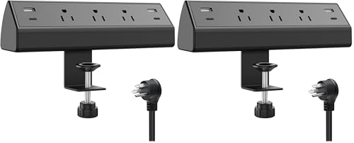 Jgstkcity Desk Clamp Power Strip,40W Total Fast Charging Station,2 PD 20W USB C Ports,Desk Edge Mount Surge Protector for Home, Office,3 Outlets,Fit 1.96" Tabletop Edge,ETL Listed (Pack of 2) - color: Black, size: 3 Outlets & 4 USB Ports - 40W (Pack of 2)