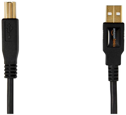 Amazon Basics USB-A to USB-B 2.0 Cable for Printer or External Hard Drive, Gold-Plated Connectors, 16 Foot, Black - size: 16 Feet