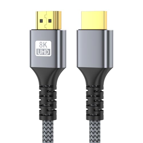 8k Hdmi Cable 6.6ft Ultra High Speed HDMI 2.1 Cable 8K@60HZ 4K@120HZ 48Gbps HDMI Cord for HDTV,PS4,PS5,Monitor Laptop,Xbox,HDCP 2.2&2.3 Support HDR,eARC,Dolby.(Silvery) - size: 6.6FT