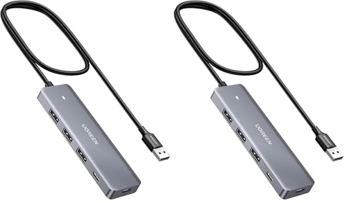 UGREEN USB Hub 4 Ports, C & 3 A Multiport Adapter, 2ft Long Cable Powered 3.0 Hub with C Power Port for Laptop, Desktop, PS5, Xbox Series, and More Devices (Pack of 2) - size: 2ft (Pack of 2)