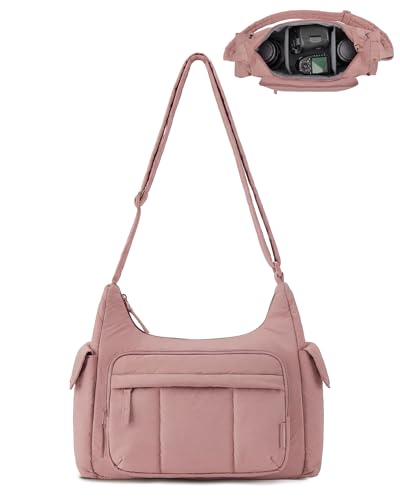 BAGSMART 2 in 1 Puffy Camera Sling Bag for Photographer, Everyday Shoulder Crossbody Bag with Pockets Digital Camera Case for DSLR/Mirrorless, Dark Pink - color: Dark Pink