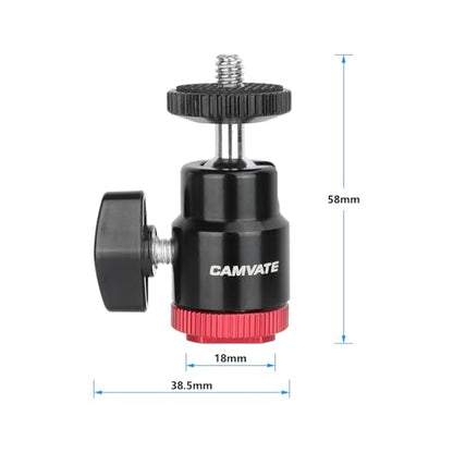 CAMVATE Camera Hot Shoe to 1/4"-20 Screw Ball Head Mount(2 Pieces)-3673