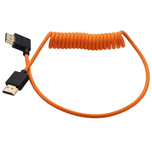 Flexible Coiled HDMI Cable, 8K60 4K120 for Atomos Ninja V Shinobi Ultra Monitor, Canon R5mk2 Nikon z6iii Sony FX2 A7Siii Lumix S1R Fujifilm Blackmagic ZCAM, Right Angle, 50cm - size: Right Angle to Straight