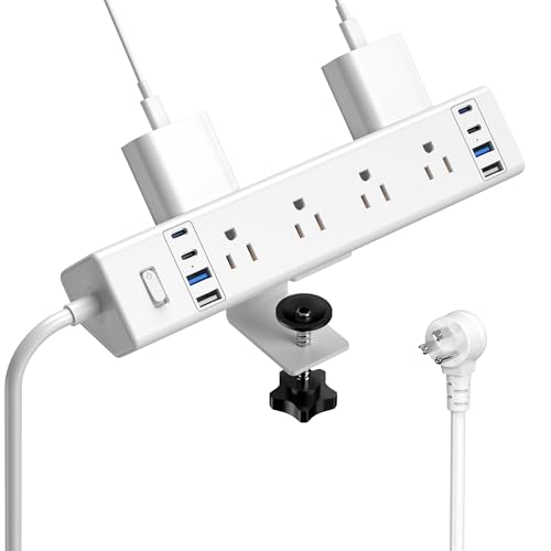 40W Fast Charging Station,Desk Clamp Power Strip 20W USB C,8 Outlets,8 USB Ports,4 USB C and 4 USB A, Office Furniture Surge Protector, 14AWG Cord, Fits 1.9" Tabletop Edge (White, 10FT Length) - color: White, size: 10FT Length