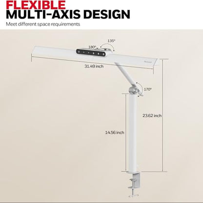 Honeywell LED Desk Lamp with Clamp - HJ1 Sunturalux Eye-Caring Clip on Lights for Home Office, 1200LM Clamp Lamp 4 Color Modes Stepless Dimming Task Desk Light for Working White - style: White Clamp