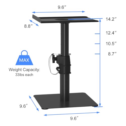 Suptek Free-Standing Speaker Stand Desktop Set, 9.6 x 8.8 inch Trays, Height Adjustment and Tilt, Universal Audio Holders for Computer and Bookshelf Speakers, Elevated Sound, 2 Pack, Black, SDM001T - color: Black