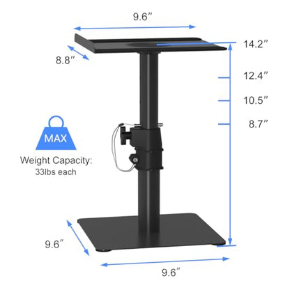 Suptek Free-Standing Speaker Stand Desktop Set, 9.6 x 8.8 inch Trays, Height Adjustment and Tilt, Universal Audio Holders for Computer and Bookshelf Speakers, Elevated Sound, 2 Pack, Black, SDM001T - color: Black