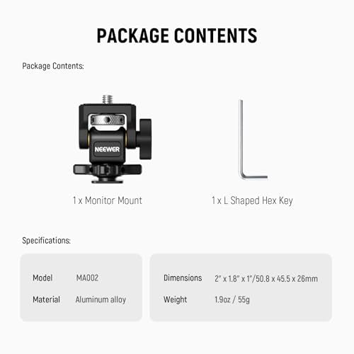 NEEWER Camera Monitor Mount with Cold Shoe, 1/4" Screw for 5" & 7" Field Monitor Compatible with Atomos Ninja V, 360° Swivel 180° Tilt Damping, MA002 - style: MA002 w/Cold Shoe