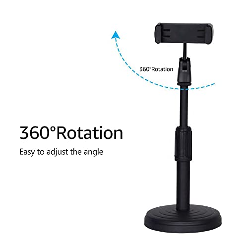 Andoer Desktop Cell Phone Stand Holder Clamp Tablet Stand Adjustable Height Portable Stable Round Base for Watching Online Classes Video Photo Shooting Live Streaming Black