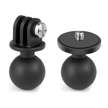 GEPULY 2pcs 1''/25mm Ball Head Mount 1/4"-20 Threaded Stud+Tripod Adapter for Gopro Hero Series/AKASO/Insta360/DJI OSMO Action Camera, Fit RAM Ball Head Mount B Size Double Socket Arm