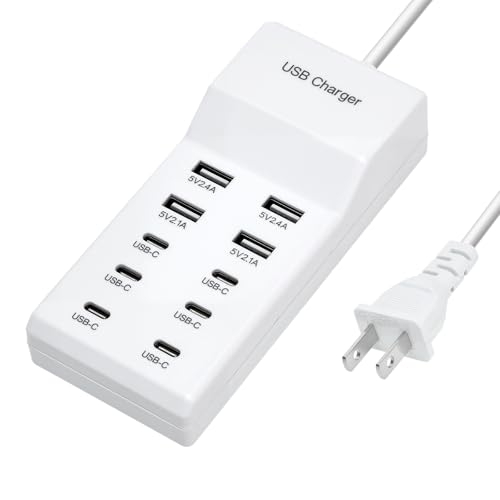 USB Fast Charger, 10-Port Portable Charging Station, Suitable for Various Devices, Compatible with iPhone, iPad, Samsung, Google, Xiaomi, Huawei and Other USB Charging Devices - color: White2