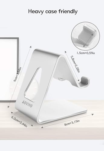 Aoviho Cell Phone Stand for Desk, Desktop Phone Holder, Aluminum Mobile Phone Stand for iPhone 15 14 13 12 pro Mini 11 X Xr Xs max 8 7 6 6s Plus Samsung Galaxy S21 Ultra All Smart Phones,Silver - color: Silver