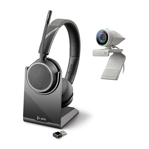 Plantronics Poly - Studio P5 Webcam with Voyager 4220 UC Headset Kit Polycom - 1080p HD Professional Video Conferencing Camera & Stereo Bluetooth Wireless Headset - Certified for Zoom & Teams