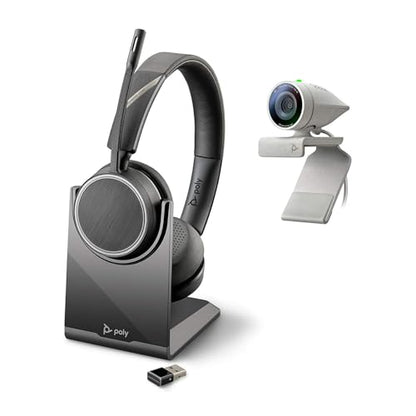 Plantronics Poly - Studio P5 Webcam with Voyager 4220 UC Headset Kit Polycom - 1080p HD Professional Video Conferencing Camera & Stereo Bluetooth Wireless Headset - Certified for Zoom & Teams