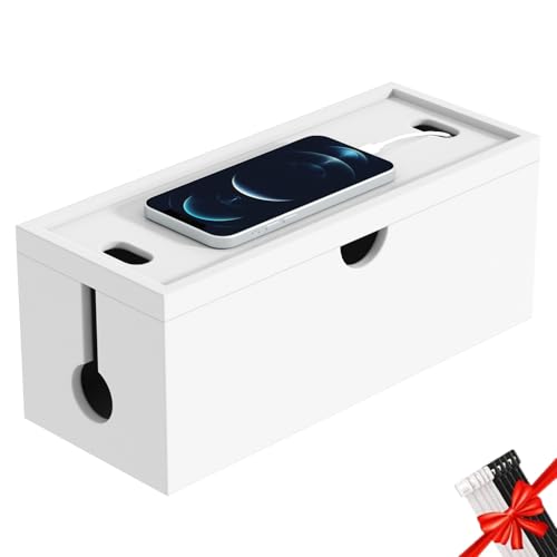 Bamboo Cable Management Box, Large Cord Organizer Box Cable Box to Hide Wires & Power Strips for Desktop Storage Cord Holder for Office Home,No Assembley Required (All White, 1Medium) - color: All White, size: 1 Medium