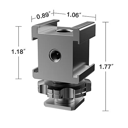 Triple Cold Shoe Mount Adapter, Cold Shoe Adapter Extension Bracket,Cold Shoe Mount Adapter with 1/4"-20 & 3/8"-16 Threads, Hot Shoe Mount for Camera DSLR Mirrorless Camcorder Mic LED Light Monitor