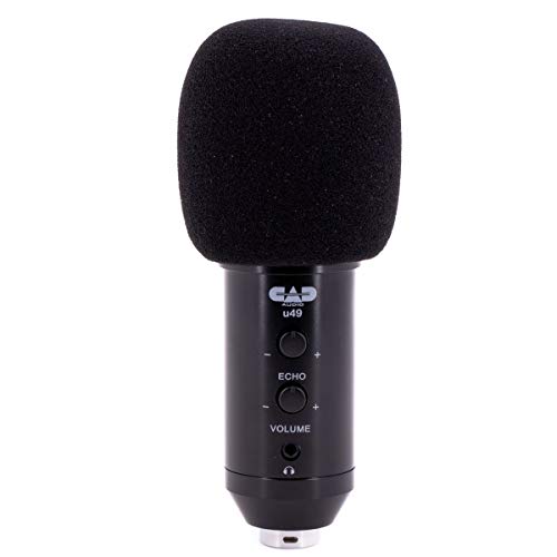 CAD Audio U49 USB Large Format Side Address Studio Microphone with Headphone Monitor and Echo,Black - style: U49