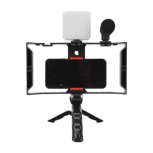 Phone Live Streaming Kit, Video Rig with Fill Light, Microphone, Tripod, Phone Cage for Vlog and Online Teaching - Multi Function, Noise Reduction, Expandable Accessories