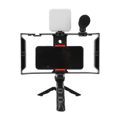 Phone Live Streaming Kit, Video Rig with Fill Light, Microphone, Tripod, Phone Cage for Vlog and Online Teaching - Multi Function, Noise Reduction, Expandable Accessories