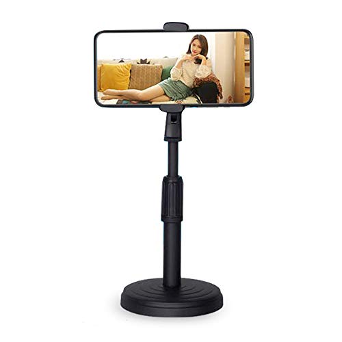 Andoer Desktop Cell Phone Stand Holder Clamp Tablet Stand Adjustable Height Portable Stable Round Base for Watching Online Classes Video Photo Shooting Live Streaming Black