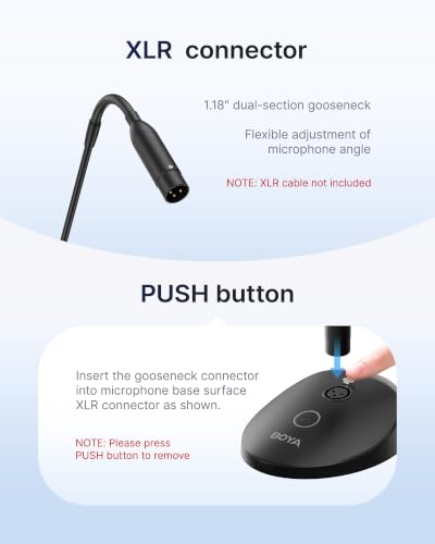 BOYA Desktop Gooseneck Condenser Microphone 18" Podium Microphones with Base LED Indicator XLR Mic for Meetings Video Conferences Streaming Lectures BY-GM18CB - size: GM18CB