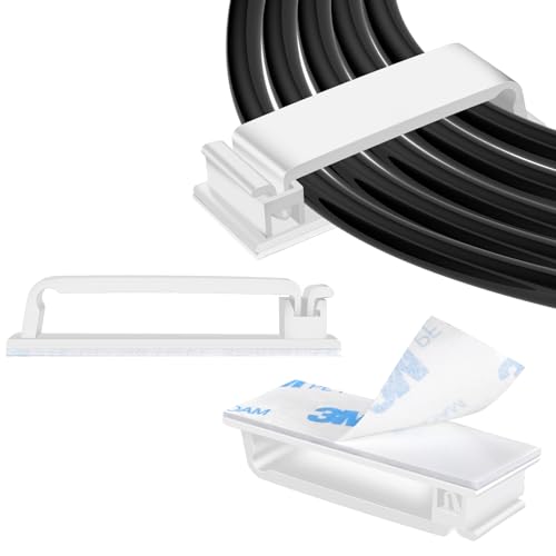 XHF 50 PCS Self Adhesive Cable Clips(L) White,Wire Clips Cable Management Wire Organizer Cord Holder for Under Desk, Car, Wall, TV PC Ethernet Cable - color: White, size: L-50 PCS