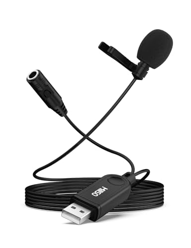 MillSO USB Lavalier Microphone with Headphone Jack Omnidirectional External Lapel USB PC Microphone for Computer, Laptop, YouTube, Meeting, Recording, Podcasting, Gaming - 2M/6.5FT - color: Upgraded
