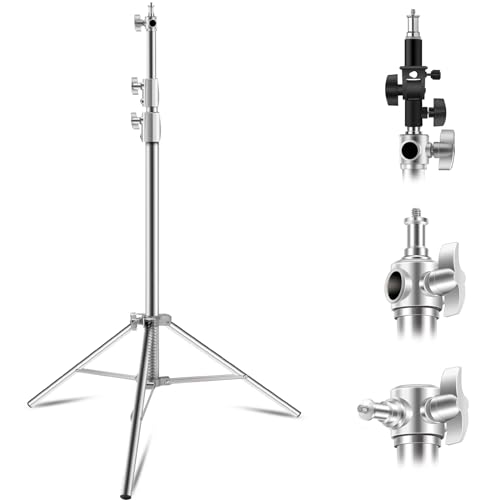 WELLMAKING Stainless Steel Photography Light Stand 9.2ft/280cm.Spring Cushioned Heavy Duty Tripod Stand with 1/4”to3/8” Screw Adapter and Tilt Swivel Mount for Strobe, Video Light,ring light,Monolight - size: 9.2ft