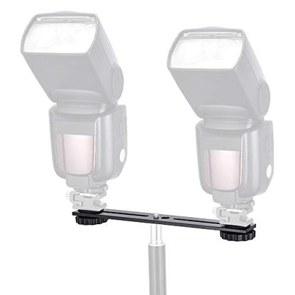 UTEBIT 8 inch Flash Bracket, with 1/4" Screw Hot Shoe Mount, Black | 2 Pack Dual Camera Mount Extension Bar, Straight Flash Bracket Tripod Mount for DSLR Camera LED Light Studio Video Microphone - size: 8 Inch