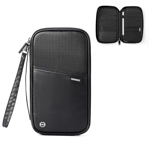 Travel Passport Holder, Large Family Passport Walle for Men Women RFID Passport Cover Lightweight Portable Document Organizer with Wrist Strap (Black) - color: Deep Black
