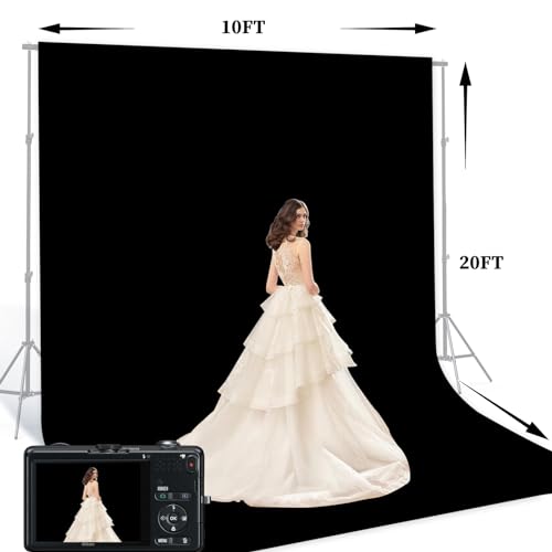 BEIYANG Black 10 x 20 Ft Large Photography Backdrop Screen, Black Non-Reflective Fabric Wrinkle Resistance Photo Background for Photoshoot, Zoom Meeting, Game Live Steaming - color: Black, size: 10x20ft