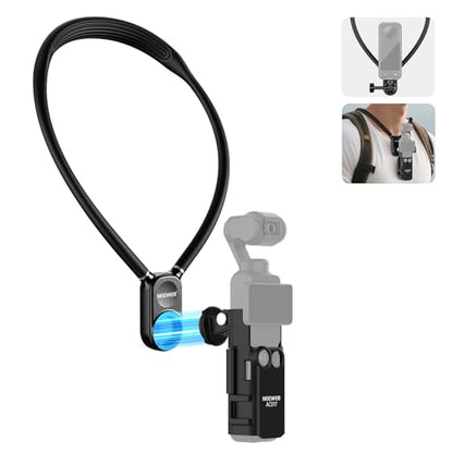 NEEWER Magnetic Neck Mount with Pocket 3 Cage, Flexible Quick Release Action Camera Neck Holder Compatible with Hero 13 12 11 Max DJI Action 5 Pro Insta360 Osmo Pocket 3 Accessory for POV, GP39 - style: GP39