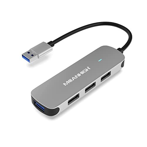 USB Hub 4 Ports, MEANHIGH Multiple USB A 3.0, 2.0 Splitter Portable Adapter for Laptop, Plug and Play Mini USB Extender for PC, Flash Drive, Mobile HDD - size: USB-A-Grey