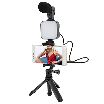 Smartphone Vlogging Kit, Wireless Phone Video Microphone Kit with Fill Light, 360° Rotating Phone Holder and Desktop Tripod for Live Broadcast Vlog Recording